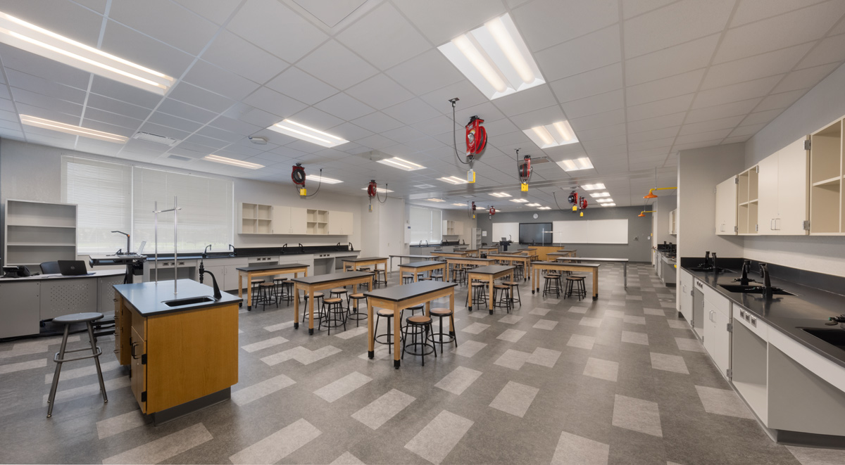 Interior design view of the science classroom at Gateway High School in Fort Myers, FL.